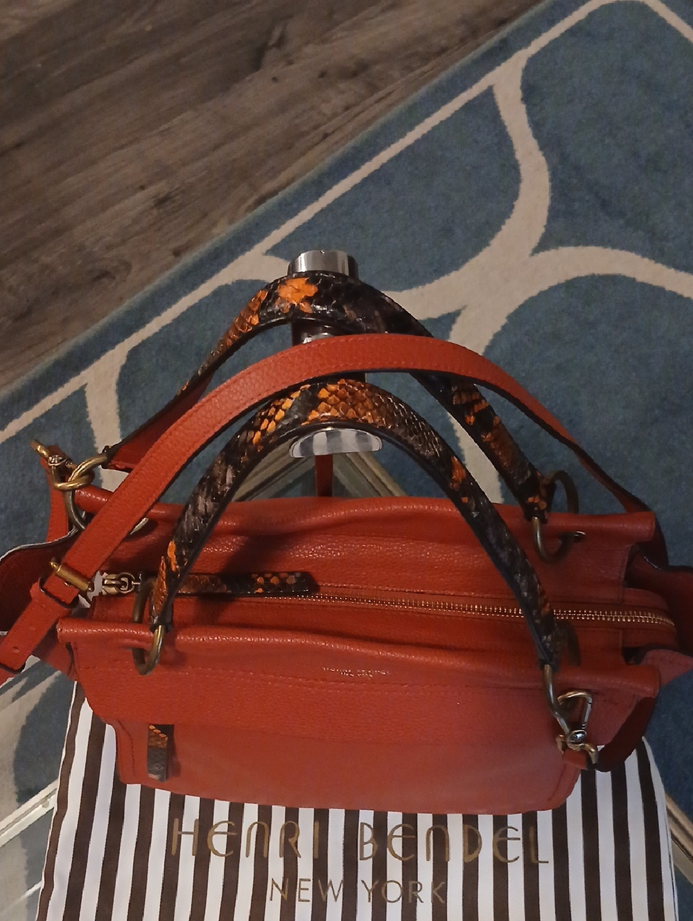 Henri Bendel Sabrina Satchel In Reddish Orange leather satchel - Picture 3 of 10